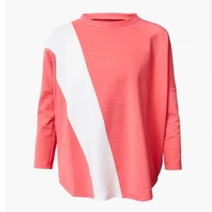 Poppy Pink and White Slash Crewneck Pullover TNUCK SPORT M/L